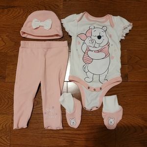Disney 6-9 Month Onesie, Pant, Hat, and Sock Set